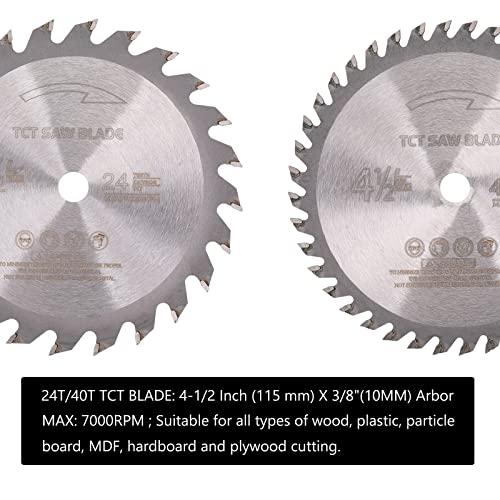 4Pack 4-1/2 Inch Compact Circular Saw Blade Set with 3/8"(10MM) Arbor, 115MM 24T/40T TCT Carbide Tipped Teeth Circular Saw Blade Assorted for Wood,