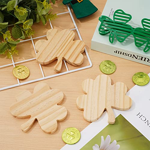 Whaline 8Pcs St. Patrick's Day Wooden Cutouts Unfinished Shamrock Shaped Table Signs Blank Shamrock Pine Wood Slice DIY Shamrock Tiered Tray Decor