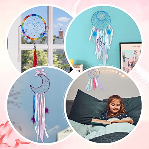 INFUNLY 2 Set Dream Catcher Kit Make Your Own Dreamcatcher for Girls DIY Instruction Included Handmade Dreamcatcher Moon Circle Star Metal - WoodArtSupply