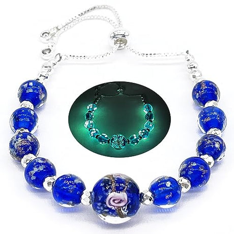 ARTSY CRAFTS INC Glow in The Dark Firefly Beads Bracelets Necklaces, Murano Glass Beads Crystal Birthstone Beaded Jewelry Adjustable Slider Chain ARTSY CRAFTS INC