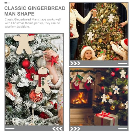 ABOOFAN 20 Sets Gingerbread Christmas Wooden Ornaments Unfinished Gingerbread Wooden Decorations Blank Gingerbread Man Shape Cutouts Embellishment ABOOFAN