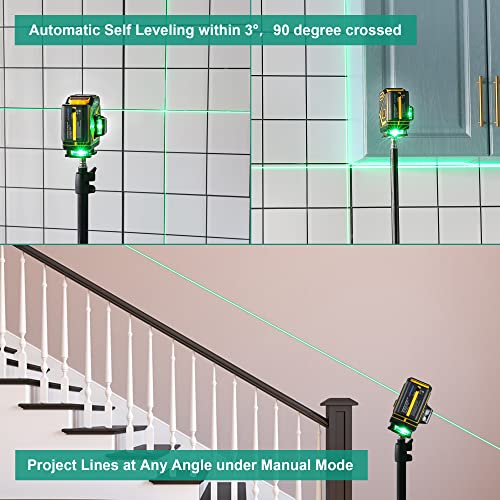 INSPIRITECH Tile Laser Level Self Leveling 3D Alignment Guide,3x360° Horizontal Vertical 12 Cross Lines, Green Beam Lazer Leveler Tool for Floor - WoodArtSupply