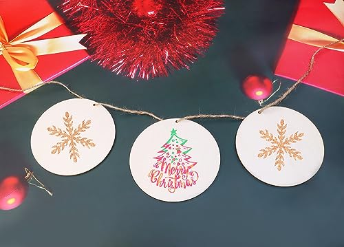PENTA ANGEL 12Pcs Christmas Gift Tags Blank Unfinished Wood Circle Slice Craft Hanging Labels Round Holiday Tree Ornaments with Twine for Gift