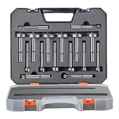 VEVOR Forstner Bit Set, 16 Pcs Forstner Drill Bits Set, 1/4" to 1-5/8", Carbon Steel, with Universal Round Shank, Forstner Drill Bit for Wood and - WoodArtSupply