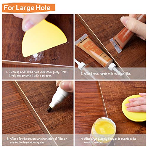 REALINN Wood Furniture Repair Kit- Set of 28 - Touch Up Markers, Fillers with Wood Putty - Repair Scratch, Cracks, Hole, Discoloration for Wooden REALINN