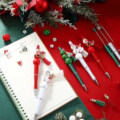 Cholemy 60 Sets Christmas Beadable Pen Beaded Pens Plastic Ballpoint Pens  Beadable Pens Bulk DIY Pens Making Kit Christmas Beads for Crafts DIY Bead