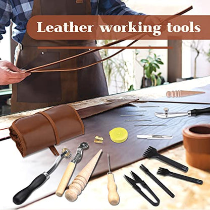 BUTUZE Leather Kit, Leather Tooling Kit, Practical Leather Working Tools with Leather Beveler, Groover, Stitching Punch Sewing Thread and Needles - - WoodArtSupply