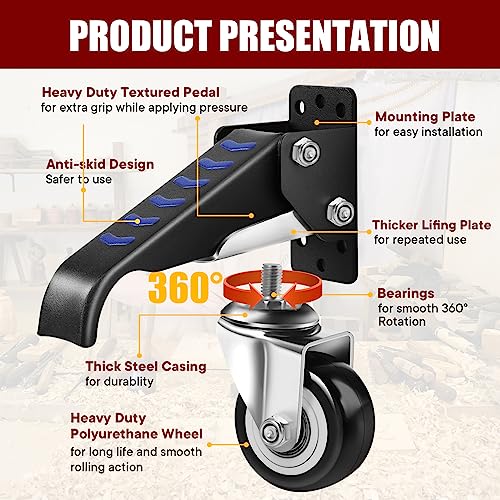 SPACECARE Workbench Casters Retractable Casters Kit 600Lbs, Retractable Casters Heavy Duty Bench Caster Wheels Workbenches Tables and Equipments, SPACECARE