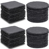 MAPRIAL 48 PCS Slate Coasters Bulk, 4 Inch Black Coasters for Drinks, 24 PCS Natural Square Slate Coasters and Round Stone Coasters for Coffee, MAPRIAL