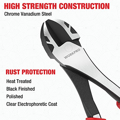 WORKPRO 8 Inch High Leverage Diagonal Pliers, Wire Cutters Heavy Duty in CRV Steel, Diagonal Cutters for Cutting Wires WORKPRO
