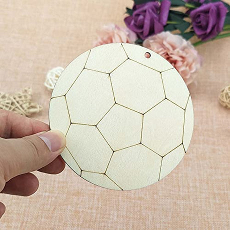 20pcs Soccer Shape Cutout Unfinished Wood Crafts DIY Hanging Gift Tags Ornaments with Ropes for Home School Soccer Sport Party Decoration, 3.94 in JANOU