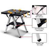 WORKESS Portable Workbench & Sawhorse, 440Lbs/1000Lbs Capacity Heavy Duty Folding Work Table, 21.5"-32.5" Adjustable Height with Clamping System, 2 x WORKESS
