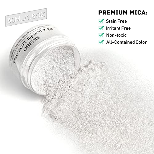 Shining Pearl White Mica Powder - SEISSO Mica Powder for Epoxy Resin (1.76oz/50g Bottle), Dye for Resin Crafting, Soap Making, Paints, Bath Bomb, SEISSO