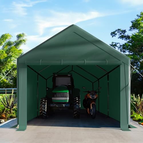 Carport 10'x20' Heavy Duty Canopy Steel Canopy Storage Shed,Portable Garage Party Tent,Portable Garage with Removable Sidewalls & Doors All-Season - WoodArtSupply