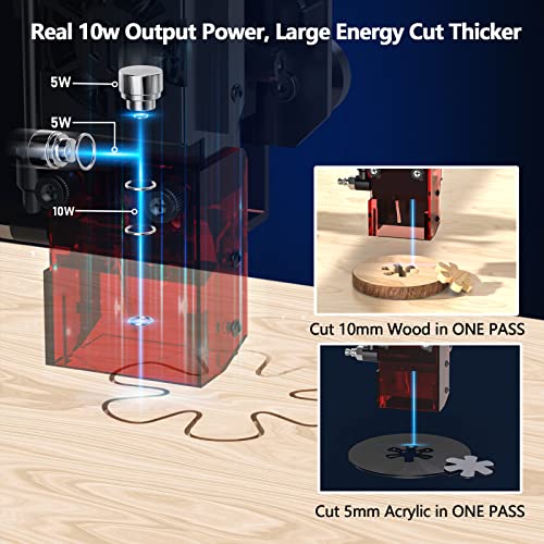 JICCODA Laser Engraver Machine 10W Output Power Laser Cutter,DIY Laser Engraver for Wood and Metal, Paper, Acrylic, Tiles Support LightBurn and JICCODA
