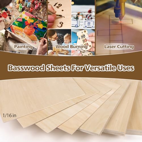 Basswood Sheets 1/16 x 12 x 12 inch - 1.5mm Basswood Sheets Plywood Sheets, 36Pcs Square Unfinished Wood Board for DIY Crafts, Laser Cutting, Wood