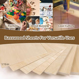 Basswood Sheets 1/16 x 12 x 12 inch - 1.5mm Basswood Sheets Plywood Sheets, 24Pcs Square Unfinished Wood Board for DIY Crafts, Laser Cutting, Wood Adrattnay