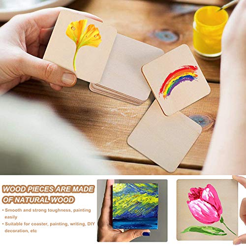 WLIANG 50 Pcs Unfinished Wood Pieces, Natural Blank 4 X 4 Inch Wood Squares, Wooden Square Cutouts Tiles for DIY Crafts Painting, Coasters Engraving, WLIANG