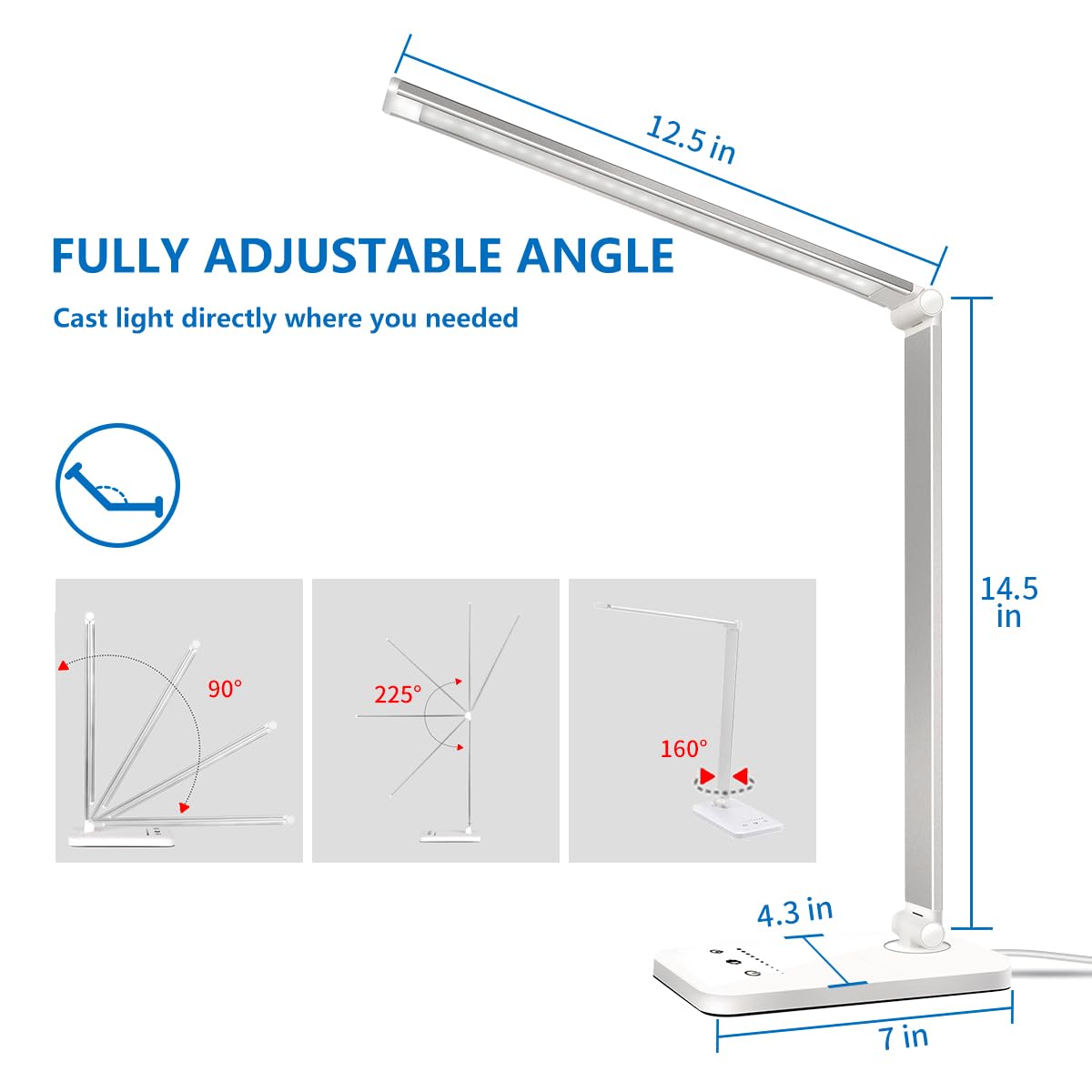 White crown LED Desk Lamp Dimmable Table Lamp Reading Lamp with USB Charging Port, 5 Lighting Modes, Sensitive Control, 30/60 Minutes Auto-Off Timer, - WoodArtSupply