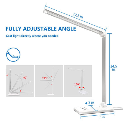 White crown LED Desk Lamp Dimmable Table Lamp Reading Lamp with USB Charging Port, 5 Lighting Modes, Sensitive Control, 30/60 Minutes Auto-Off Timer, - WoodArtSupply