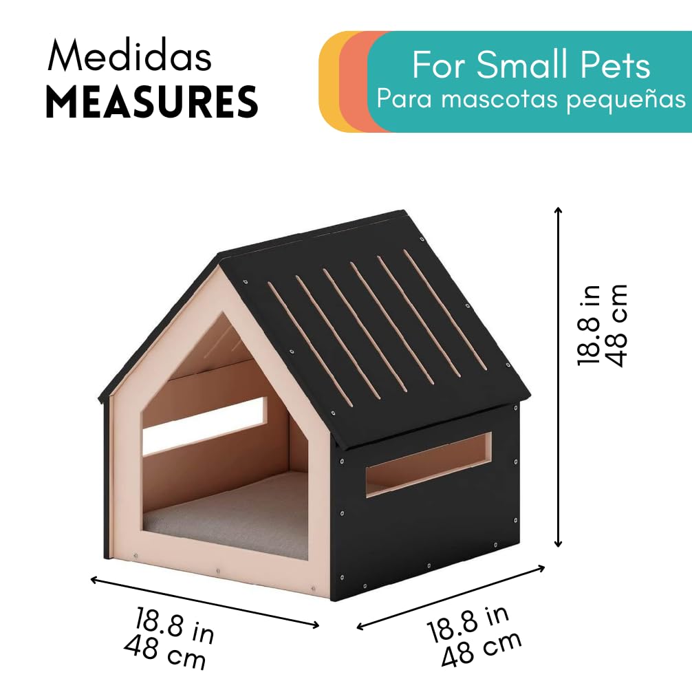 POLIPETS Medium House for Pets, Wooden House for Pets for Interiors, Resistant Wood with Cushion for Dog Included, Minimalist, Elegant and Resistant, - WoodArtSupply