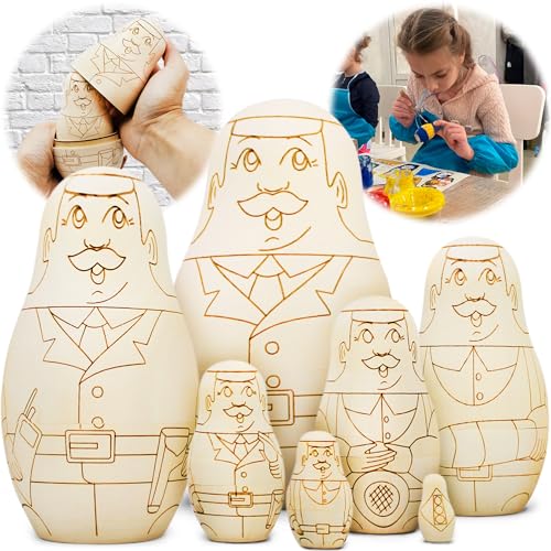 AEVVV Unpainted Blank Russian Nesting Dolls Policeman Set 7 pcs - Unfinished Wood Christmas Crafts to Paint Your Own Matryoshka - Personalized Police - WoodArtSupply