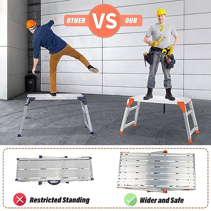 SHANTRA Multifunctional & Adjustable Work Platform with 330 lbs Capacity, 25 to 35 inches Step Ladder, Aluminum Folding Scaffolding Ladder, Heavy - WoodArtSupply