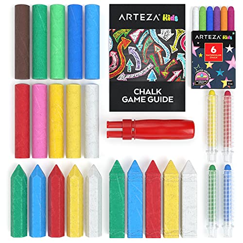 Arteza Kids Sidewalk Chalk, Set of 36 Pieces, Easy-to-Hold Handmade Washable Chalk with a Game Guide, Art Supplies for Outdoors, Spring and Summer Arteza Kids
