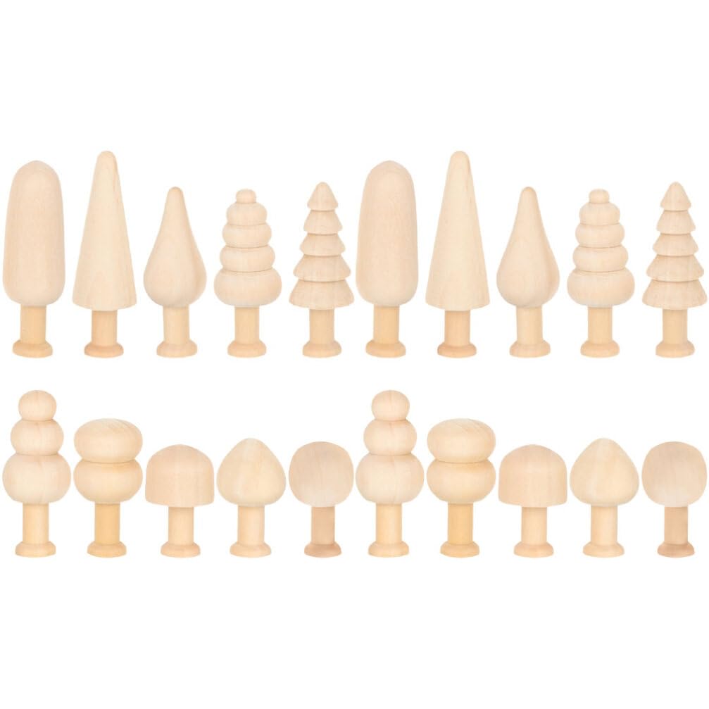 TEHAUX 20pcs Unfinished Wooden Trees, Blank Wooden Peg Dolls 5 Shape Mini Wooden Xmas Tree Craft Natural Small Wooden Tree for Arts Carfts Painting - WoodArtSupply