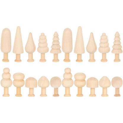 TEHAUX 20pcs Unfinished Wooden Trees, Blank Wooden Peg Dolls 5 Shape Mini Wooden Xmas Tree Craft Natural Small Wooden Tree for Arts Carfts Painting - WoodArtSupply