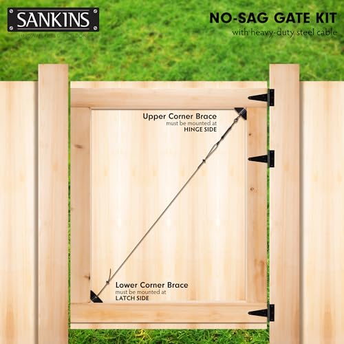 SANKINS Anti-Sag Gate Kits for Wooden Fence, Black Gate Support Cable Kit Hardware, Gate Sag Frame Kit Hardware for Wooden Fence, Wood Gate Door SANKINS