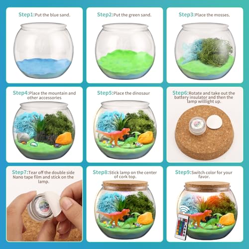 Dinosaur Terrarium Kit, Light Up Terrarium Kit Kids Crafts Toys,DIY Dino Arts and Crafts for Kids Ages 4 5 6 7 8-12 Years Old, Dinosaur Present for Weceit