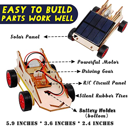 2 Set STEM Kit,Solar Model Car Building Project Science Experiment Assembly 3D Wooden Puzzle Craft,Wireless Remote Control Electric Motor Educational