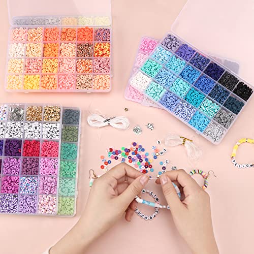 QUEFE 14000pcs, 136 Colors Clay Beads for Bracelet Making Kit Flat Round Polymer Clay Beads Spacer Heishi Beads for Jewelry Making with Pendant QUEFE