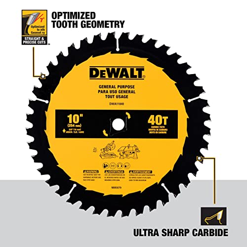 DEWALT Table Saw Blade, 10", 40 Tooth, with Fine Finish, Ultra Sharp Carbide (DWA11040) - WoodArtSupply