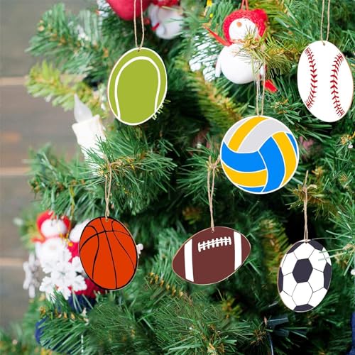 Football Ornaments, 42pcs Wood Pieces Sports Ball Cutouts, Football Volleyball Baseball Basketball Rugby Tennis Shaped Wood Chips, Wooden Chip Vansza