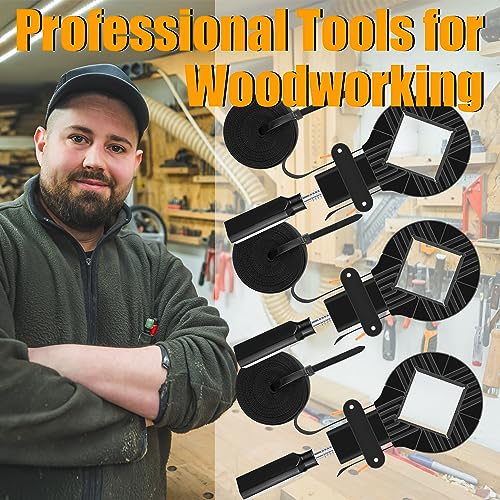 Feekoon 3 Packs Strap Clamps for Woodworking, Quick Release Band Clamps with 4 Corner Claws, Thick and Sturdy Belt Clamps, Adjustable Picture Frame Feekoon