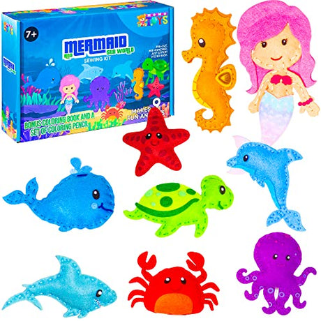 MOMOTOYS Make a Mermaid Toy Kids Sewing Kits for Kids Ages 8-12 - Beginner Sewing Kit for Kids -Kids Felt Sewing Kit - Sew Spectacular Adorable MOMOTOYS