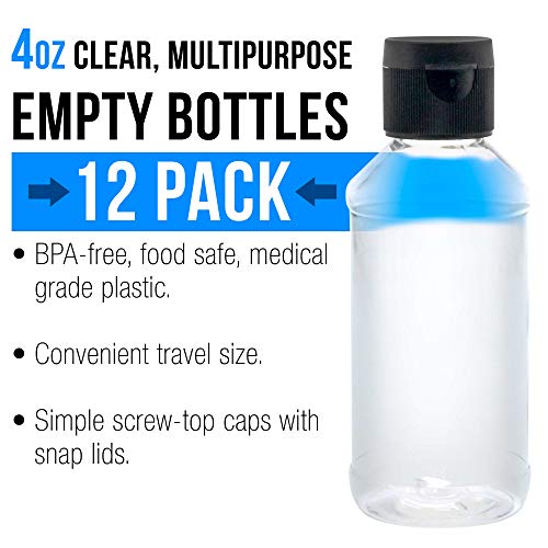 U.S. Art Supply 4 ounce Squeeze PET Plastic Bottles with Flip Cap - BPA-free, food safe, medical grade plastic, acrylic pouring paint Great For Hand - WoodArtSupply