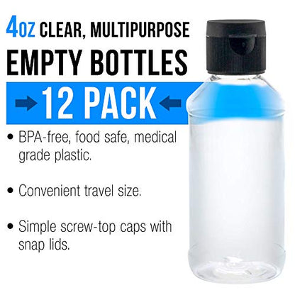 U.S. Art Supply 4 ounce Squeeze PET Plastic Bottles with Flip Cap - BPA-free, food safe, medical grade plastic, acrylic pouring paint Great For Hand - WoodArtSupply