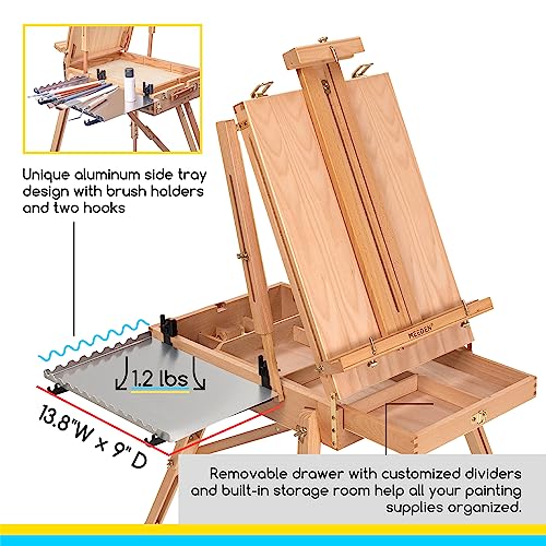 MEEDEN French Easel, Large Sketchbox Easel - Foldable Portable Beechwood Field Art Easel with Drawer, Palette & Metal Tray for Professionals, Artists MEEDEN