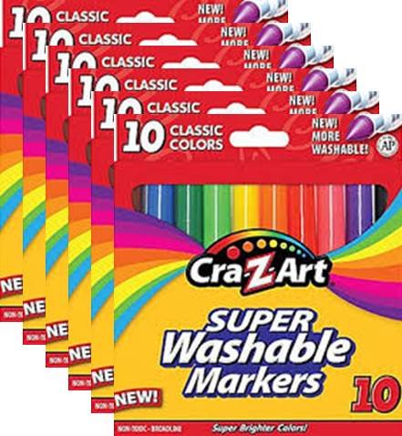 Cra-Z-Art 10002 Classic Colors Washable Markers 10 Count, 6 Boxes Cra-Z-Art