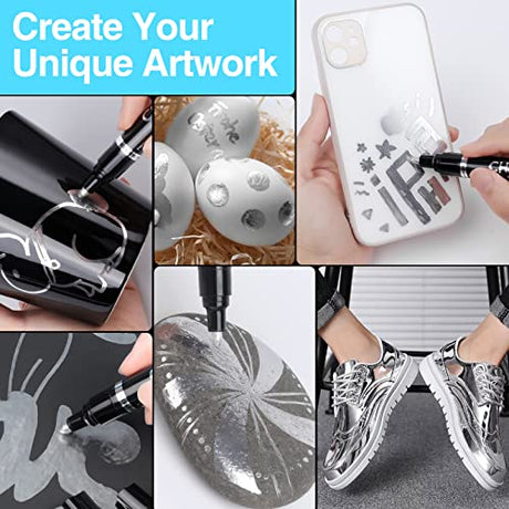 KERIFI 3pcs Silver Liquid Mirror Chrome Markers Permanent Art Liquid Chrome Marker Set, Reflective Gloss Metallic Mirror Markers, Repair Paint Pen KERIFI