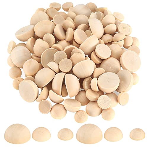 200 Pcs Half Wooden Beads, Unfinished Natural Split Wood Balls, 12mm/15mm/20mm Small Half Round Decorative Wooden Craft Beads Balls for Paint DIY Bnnrjia