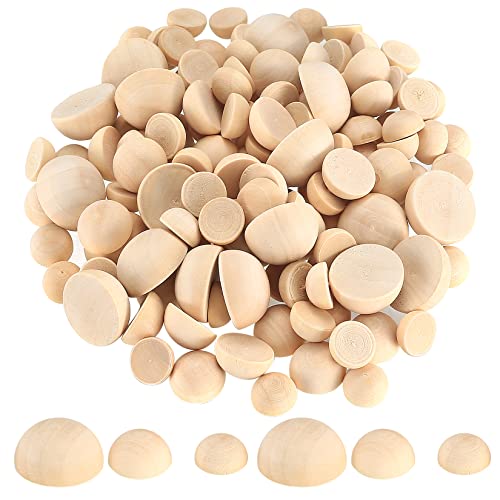 200 Pcs Half Wooden Beads, Unfinished Natural Split Wood Balls, 12mm/15mm/20mm Small Half Round Decorative Wooden Craft Beads Balls for Paint DIY