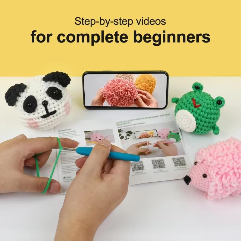 XSEINO Crochet Kit for Beginners - Crochet Start Kit with Step-by-Step Video Tutorials - Learn to Crochet Kits for Adults and Kids - Panda, Frog, XSEINO