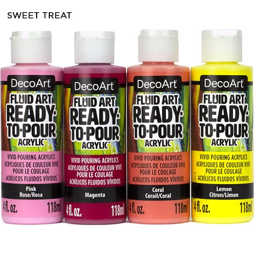 DecoArt Fluid Art Ready- to-Pour Acrylic Paint Set, Sweet Treat Color Palete, Set of 4, 4 fl oz, Bottle DecoArt