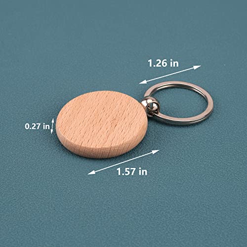ASUNFO Pack of 20 Round Wood Blanks Keychain Unfinished Wooden Blank Key Chain Chains for Engraving Crafts Ornament ASUNFO