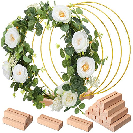 25 Set 12 Inch Metal Floral Hoop Wreath Macrame Large Hoop Centerpiece with Stand Craft Hoop Rings Round Dream Catcher Rings for DIY Wedding Wreath Zhengmy