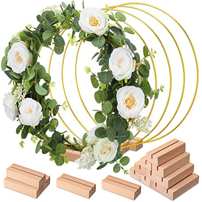 25 Set 12 Inch Metal Floral Hoop Wreath Macrame Large Hoop Centerpiece with Stand Craft Hoop Rings Round Dream Catcher Rings for DIY Wedding Wreath